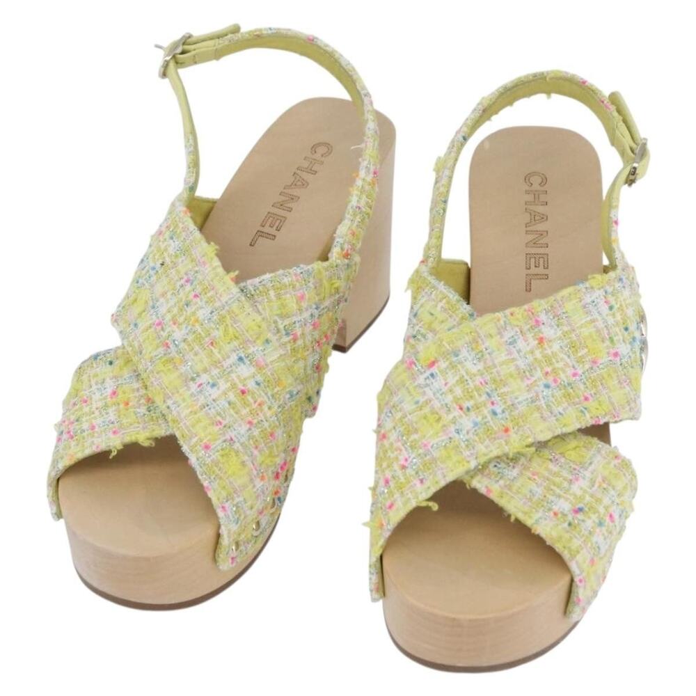 Chanel Tweed CC Logo Sandals Yellow
